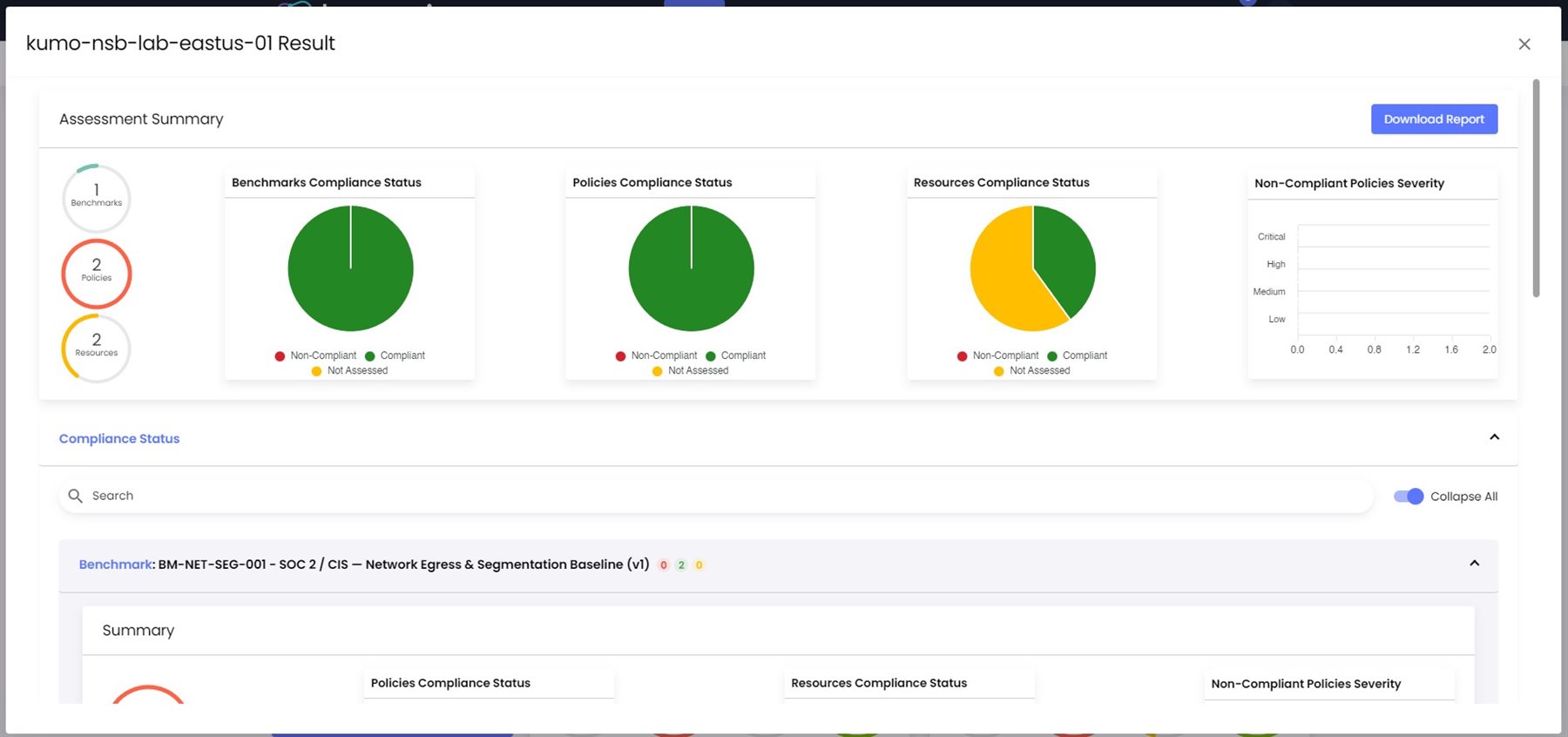Compliance assessment screen